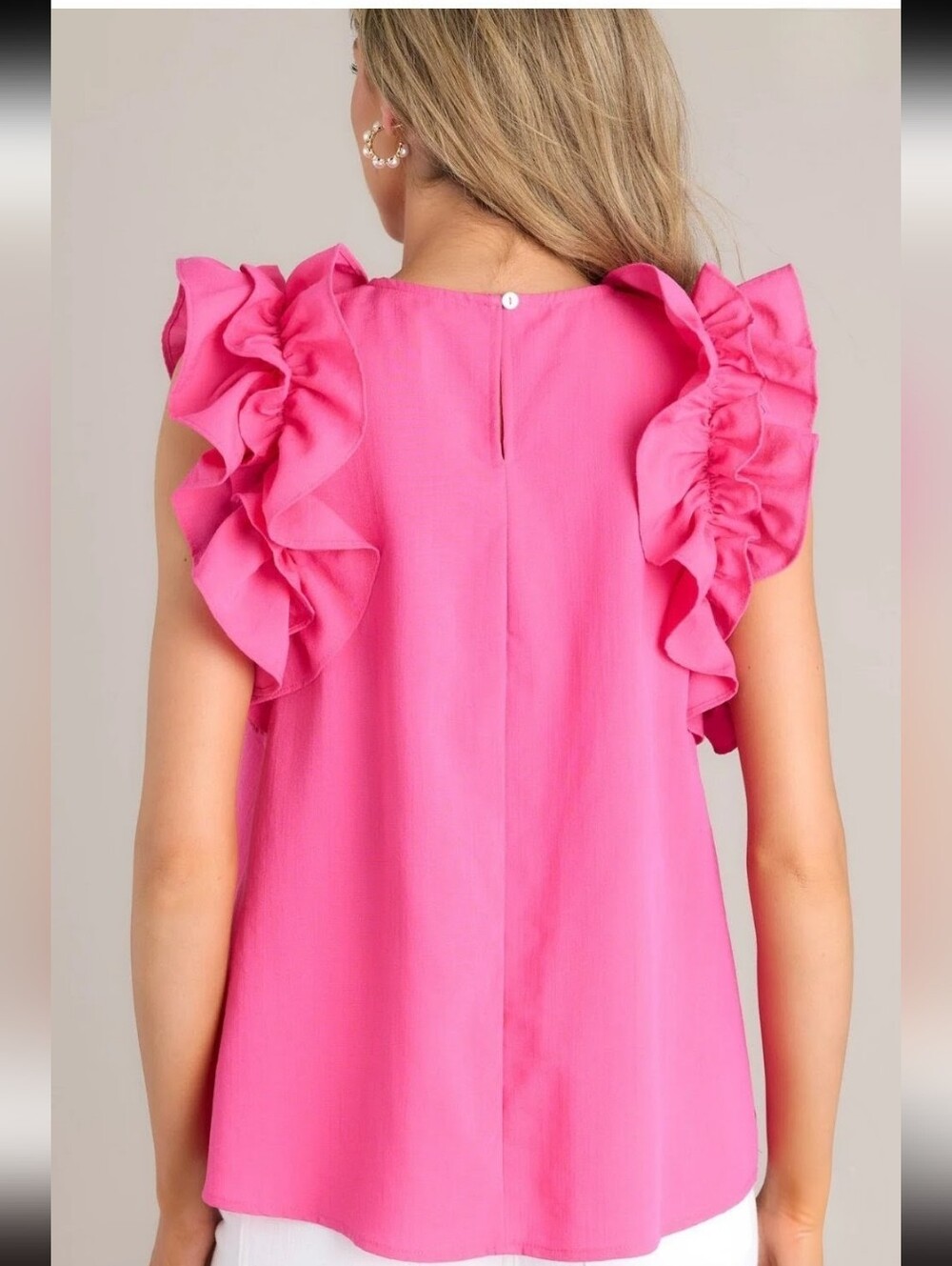 Entro Dawn of My Heart Hot Pink Ruffled Sleeve Flutter Top Blouse Small - Picture 12 of 12